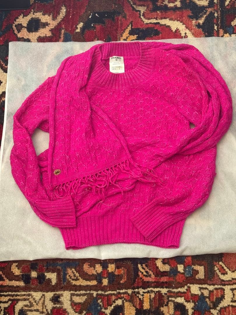 CHANEL ピンクニットセーター フリンジ付き サイズ34