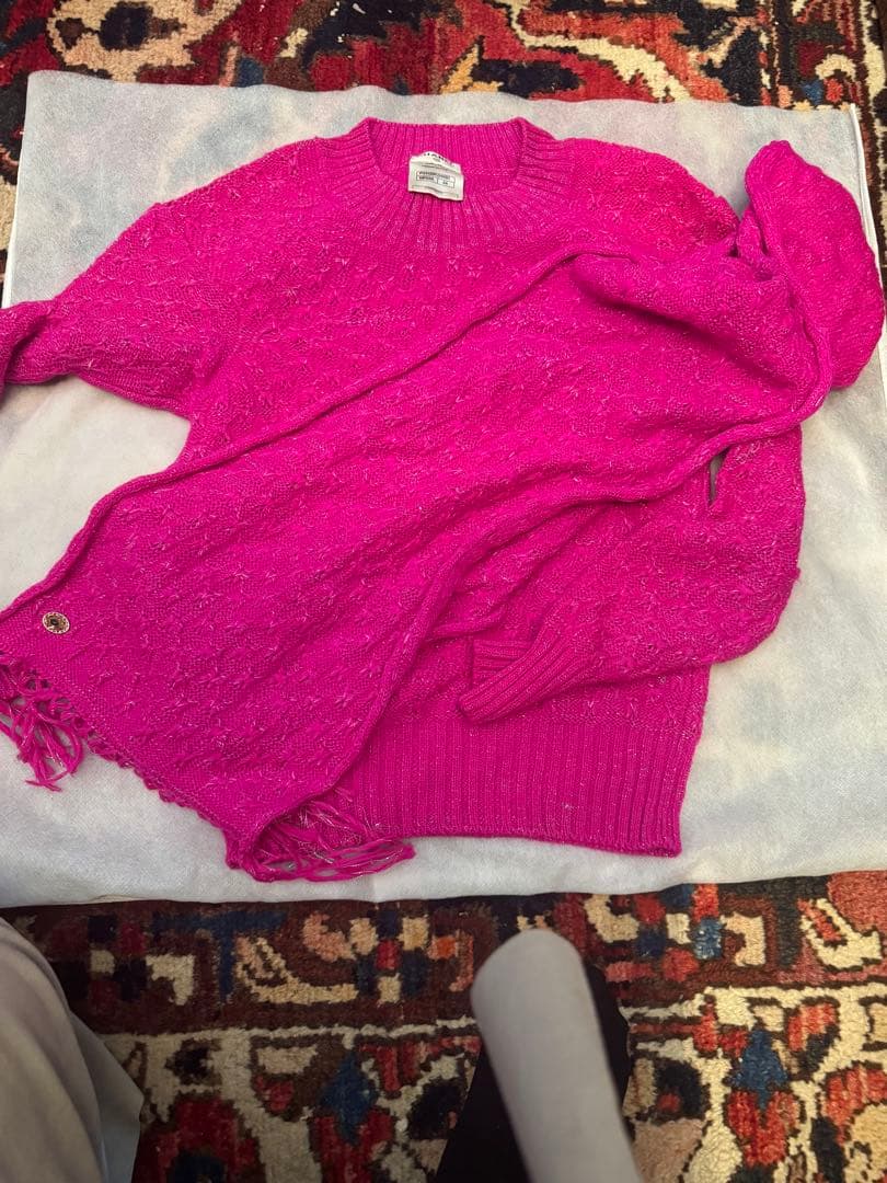 CHANEL ピンクニットセーター フリンジ付き サイズ34