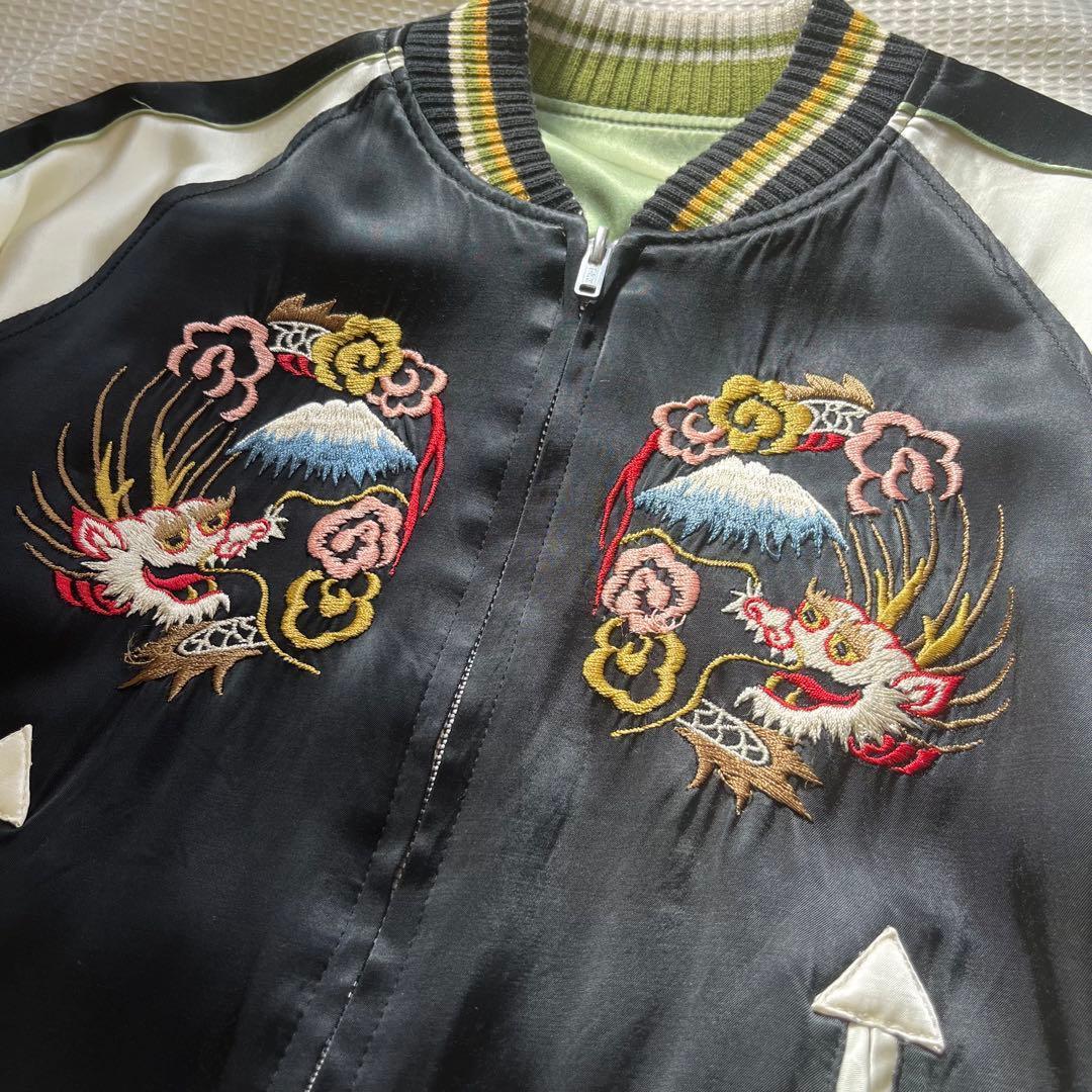 【希少】スカジャン　The Flat Head フラットヘッド 虎　龍　黒　S