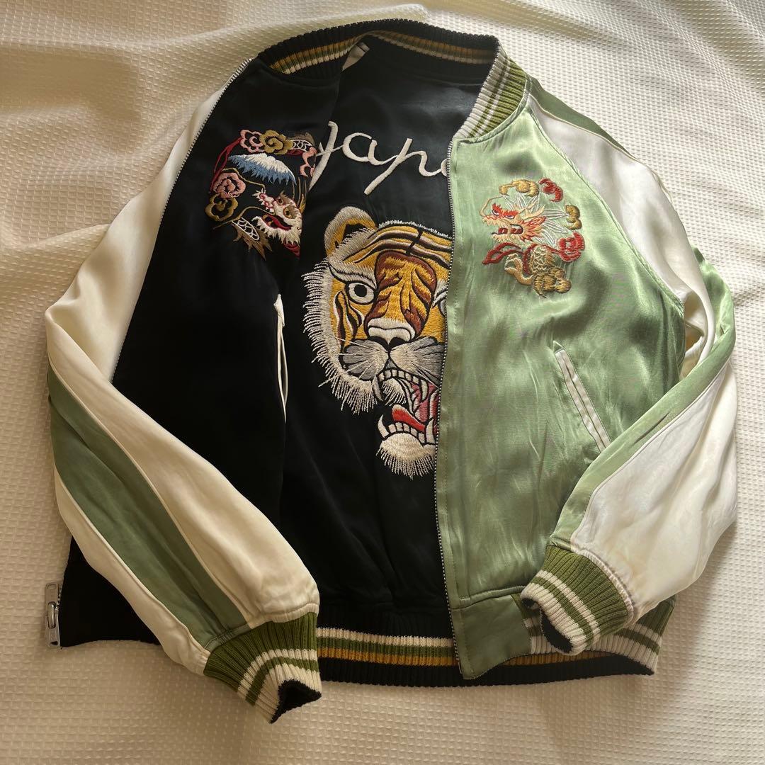 【希少】スカジャン　The Flat Head フラットヘッド 虎　龍　黒　S