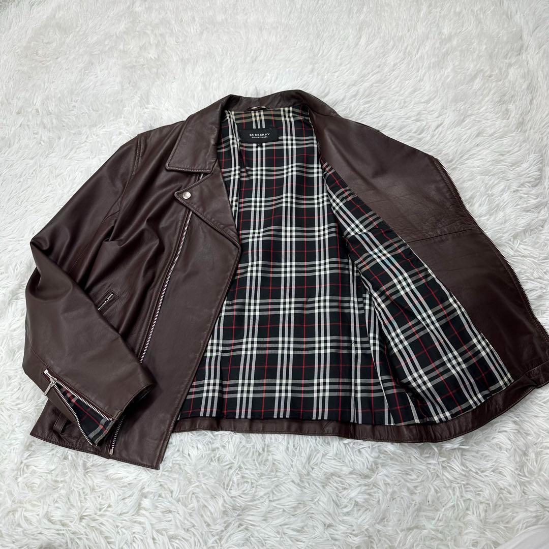 バーバリーブラックレーベル✨ダブルライダースジャケット 牛革 Lサイズ