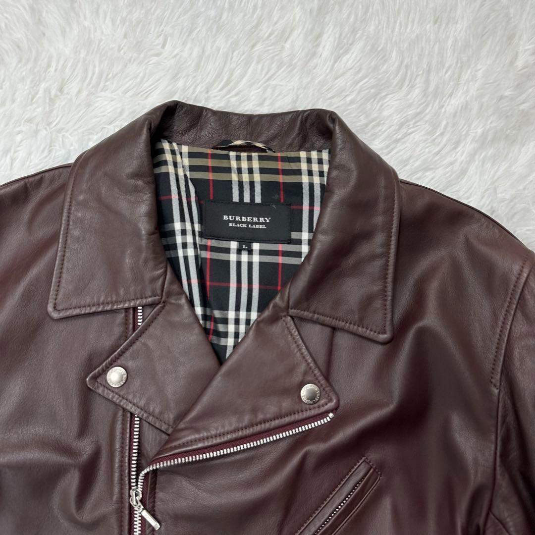 バーバリーブラックレーベル✨ダブルライダースジャケット 牛革 Lサイズ