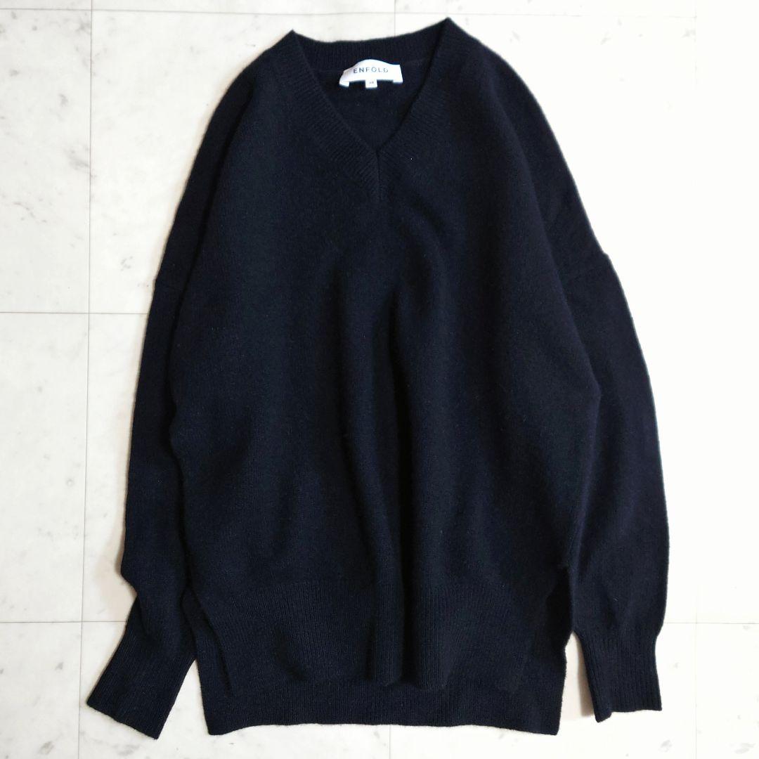 美品♪ エンフォルド カシミヤ 羊毛 サイドスリット ニット ブラック