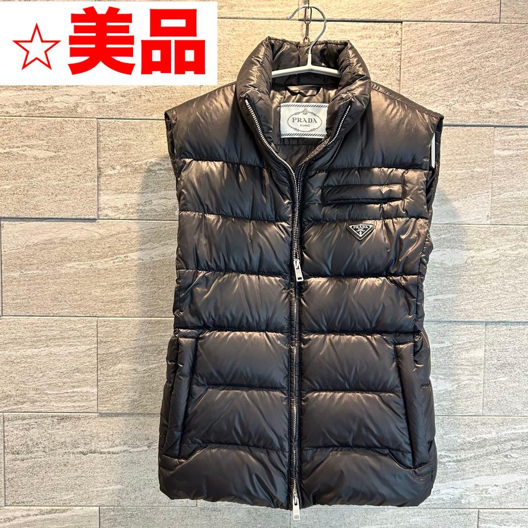 美品✨PRADA ダウン 三角ロゴプレート ダブルジップ 42 ブラック