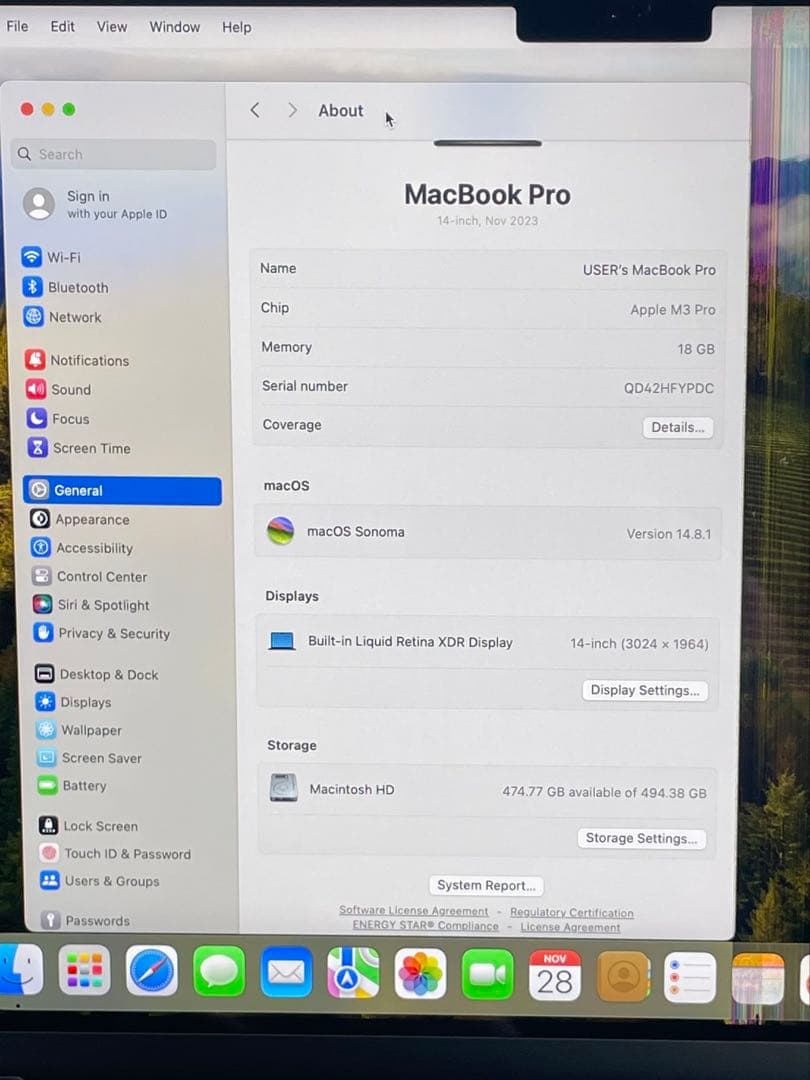 (ジャンク)MacBook M3 Pro 11C 14C 18GB 512GB