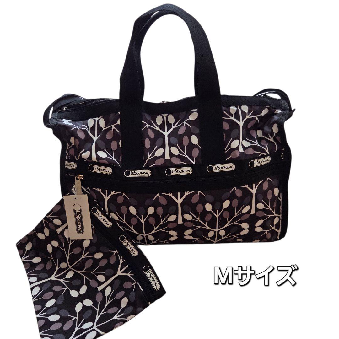 【新品タグ付】レスポートサック　北欧風　植物　木　ボストンバック　M　Ｌ　黒
