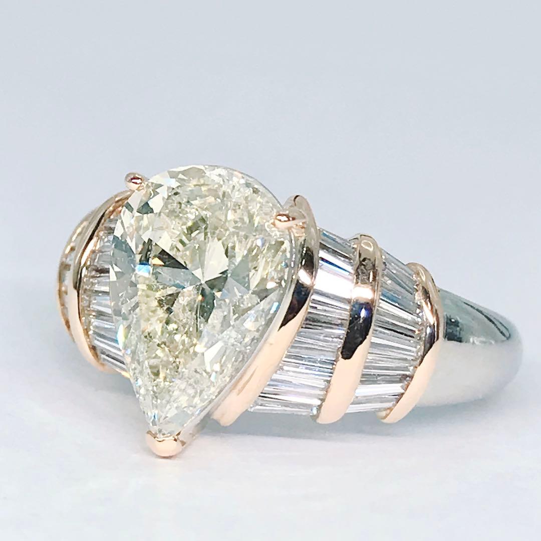 3ctアップ 超大粒 ダイヤモンドリング ペアシェイプ テーパーバケット 希少