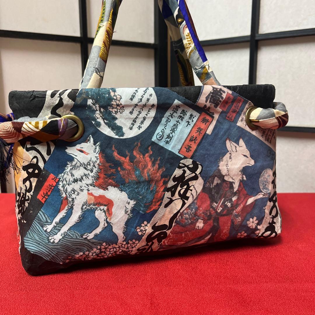 化け狐 妖 九尾 一閑張り バッグ かごバッグ ハンドバッグ 和 動物