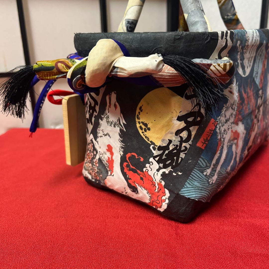 化け狐 妖 九尾 一閑張り バッグ かごバッグ ハンドバッグ 和 動物