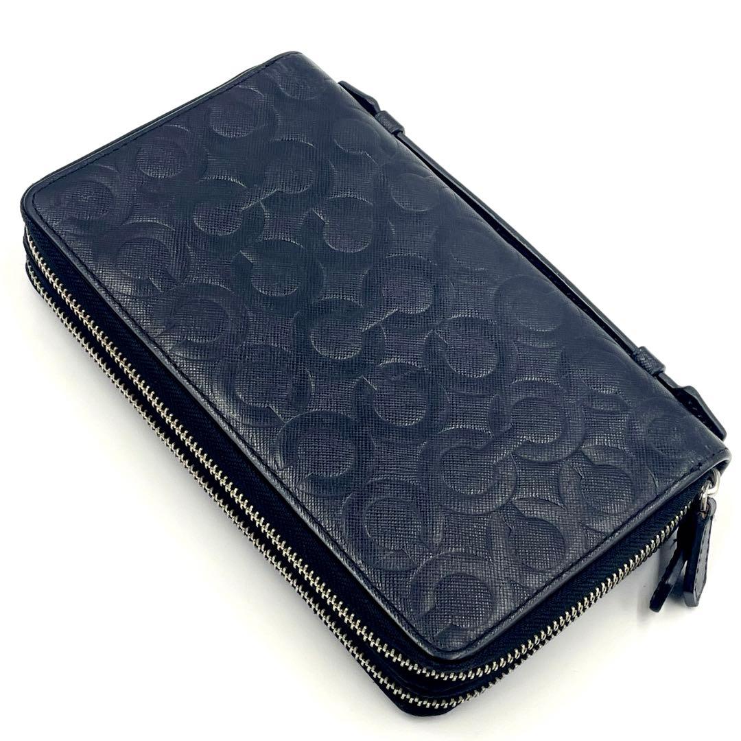 【美品】COACHコーチ シグネチャーエンボス Wジップ オーガナイザー 長財布