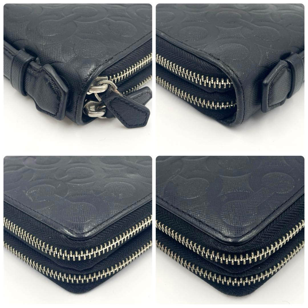 【美品】COACHコーチ シグネチャーエンボス Wジップ オーガナイザー 長財布