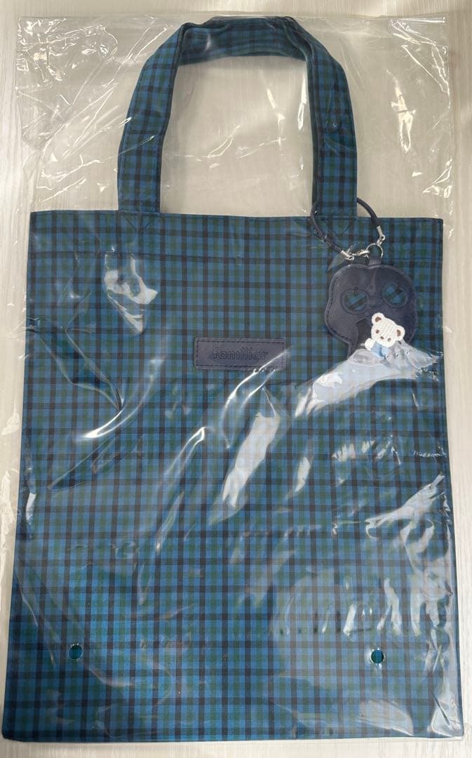 新品 ファミリア　familiar トートバッグ　チェック 青 大
