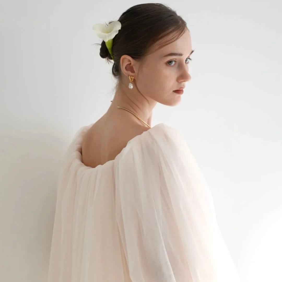 【Acka】 tulle shirring blouse／チュールトップス