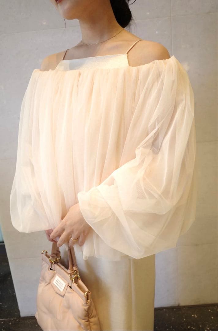 【Acka】 tulle shirring blouse／チュールトップス