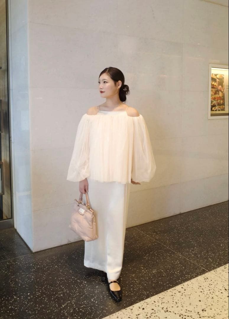 【Acka】 tulle shirring blouse／チュールトップス