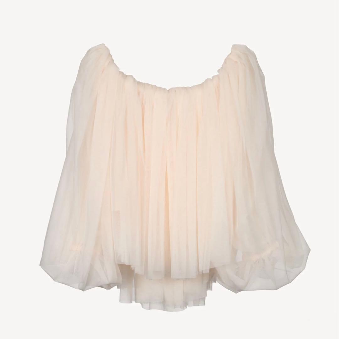 【Acka】 tulle shirring blouse／チュールトップス