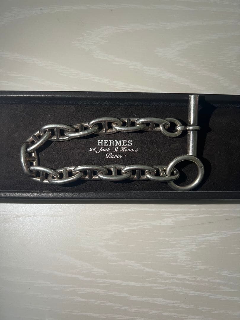 HERMES シルバーチェーンブレスレットGM13コマ