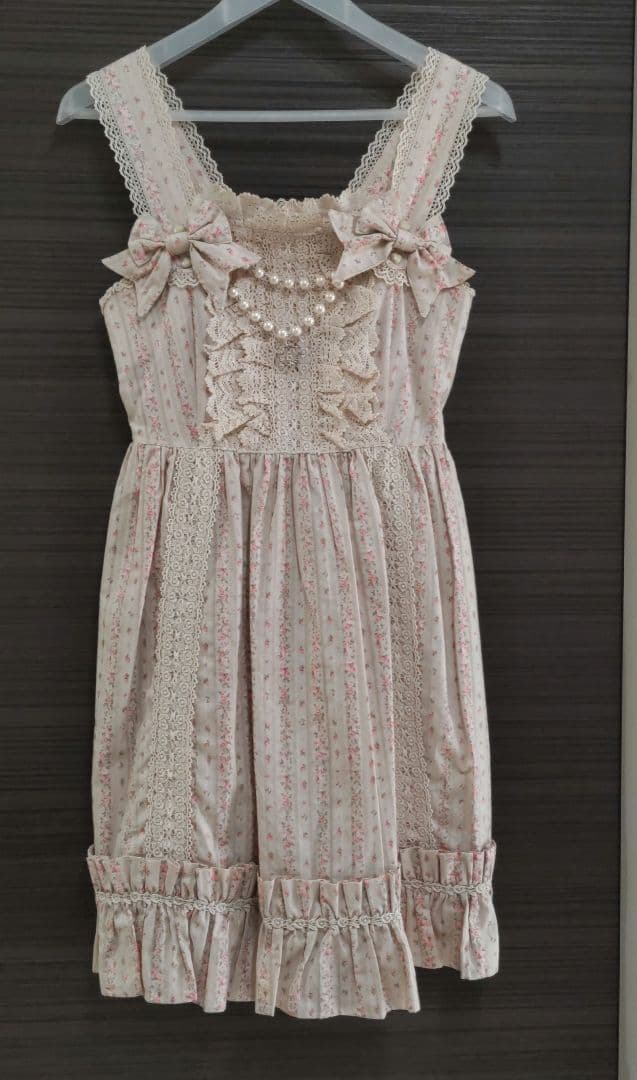 フリルリボン付き花柄ワンピース