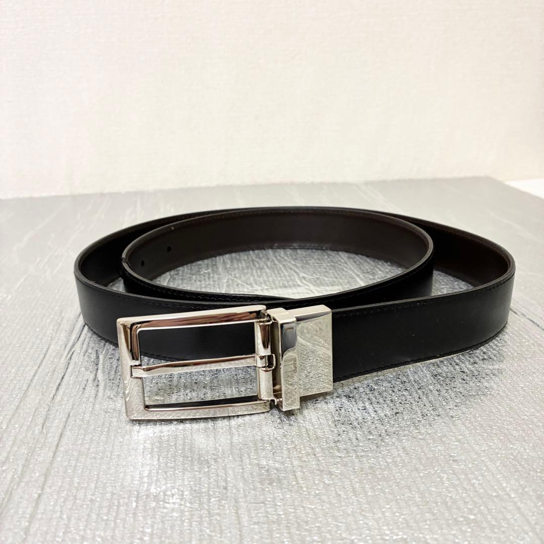 極美品　dunhill ダンヒル　ベルト　回転式リバーシブル　黒　ダークブラウン