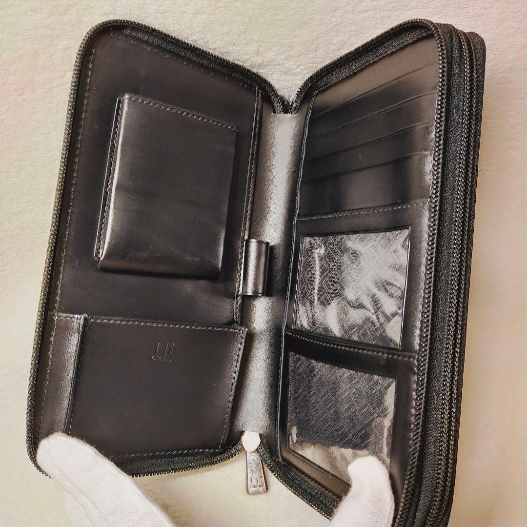 美品 ダンヒル レザー ラウンドファスナー オーガナイザー 財布 ブラック