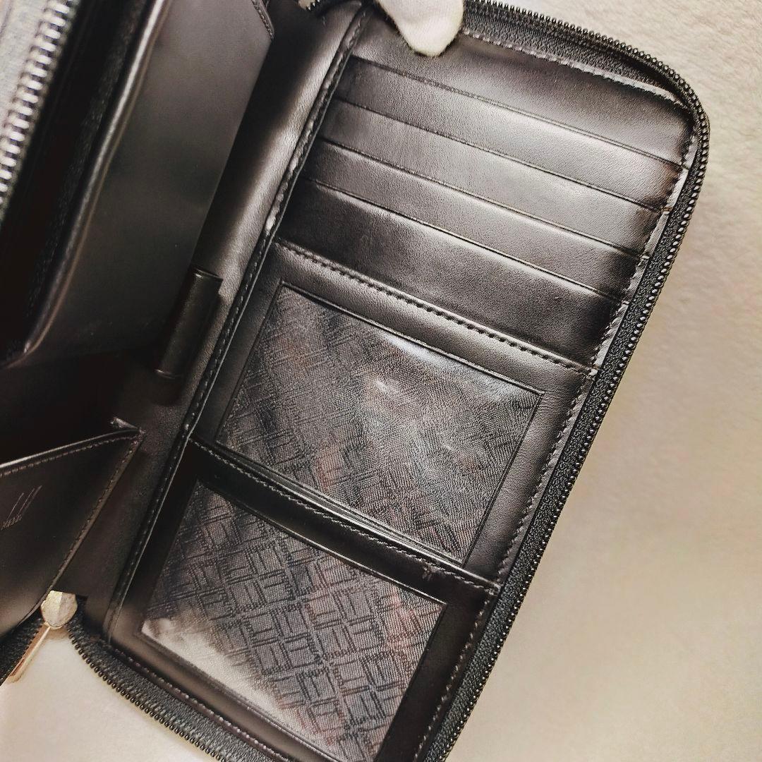 美品 ダンヒル レザー ラウンドファスナー オーガナイザー 財布 ブラック