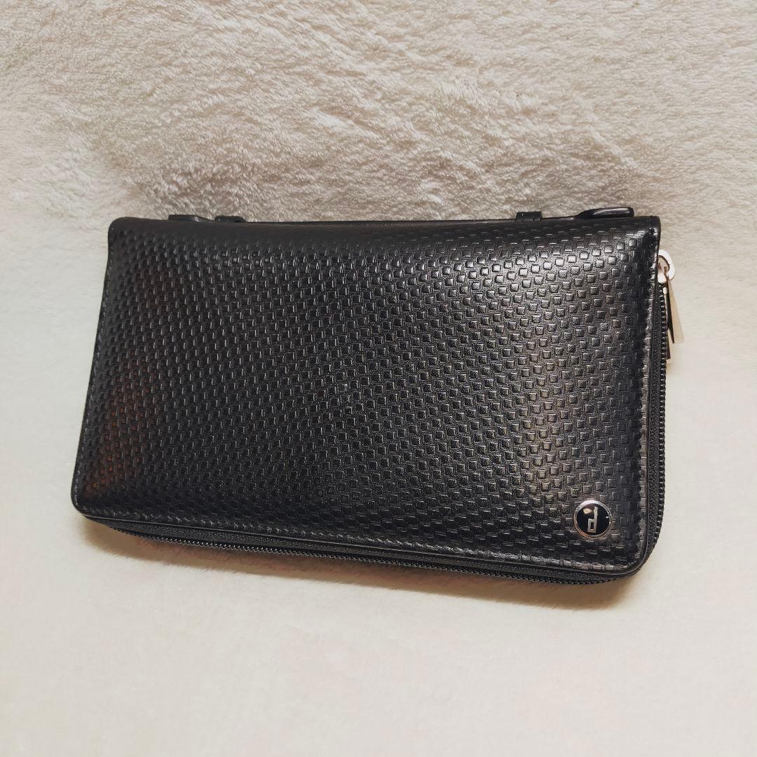 美品 ダンヒル レザー ラウンドファスナー オーガナイザー 財布 ブラック