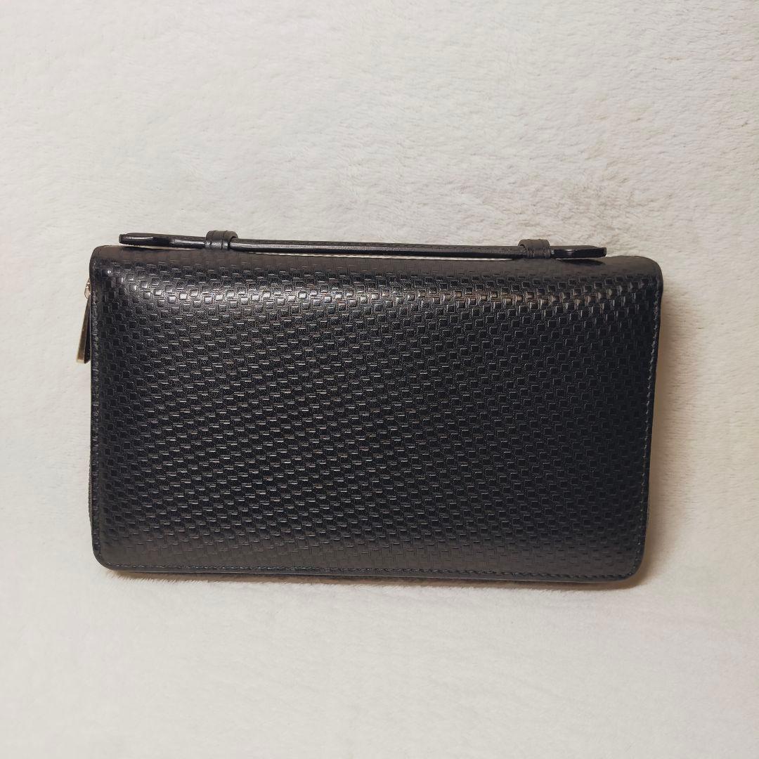 美品 ダンヒル レザー ラウンドファスナー オーガナイザー 財布 ブラック