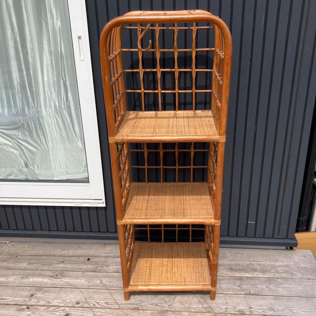 昭和レトロ アーチ型 3段ラタンラック オープンシェルフ 飾り棚 ディスプレイ