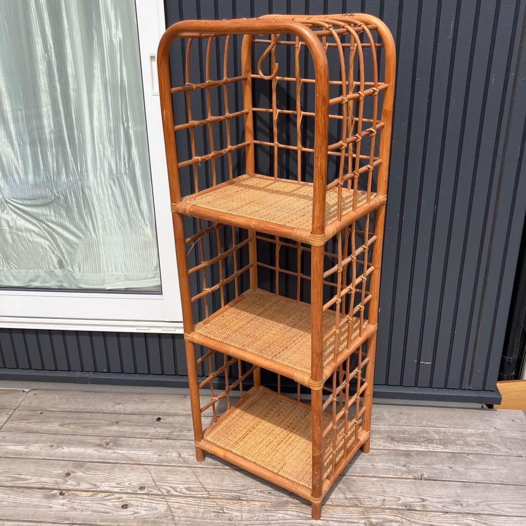 昭和レトロ アーチ型 3段ラタンラック オープンシェルフ 飾り棚 ディスプレイ