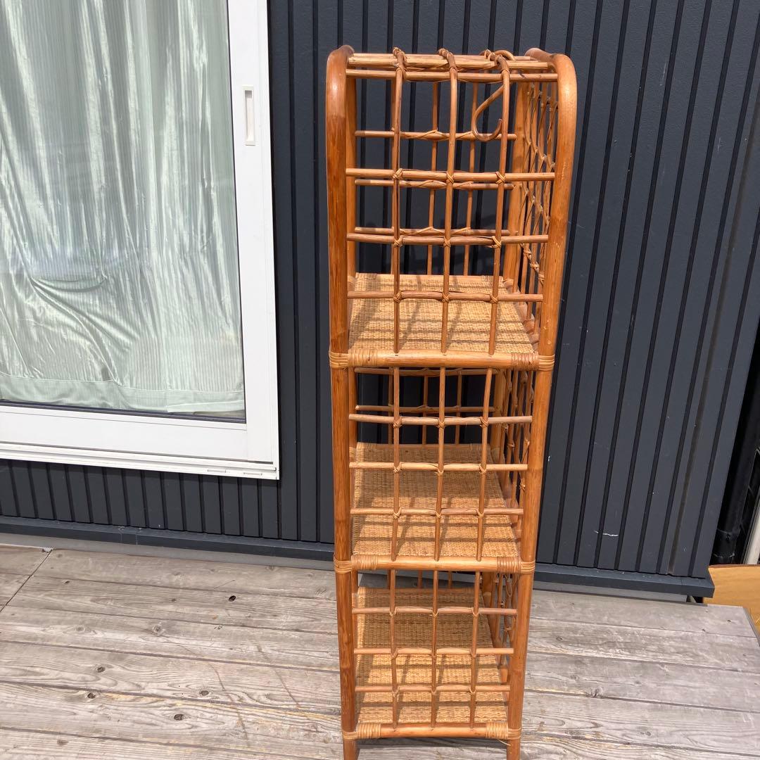 昭和レトロ アーチ型 3段ラタンラック オープンシェルフ 飾り棚 ディスプレイ