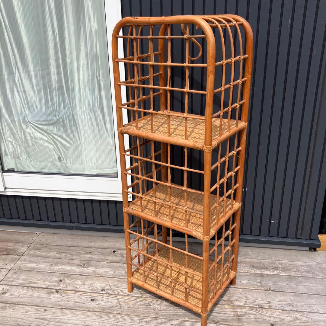 昭和レトロ アーチ型 3段ラタンラック オープンシェルフ 飾り棚 ディスプレイ