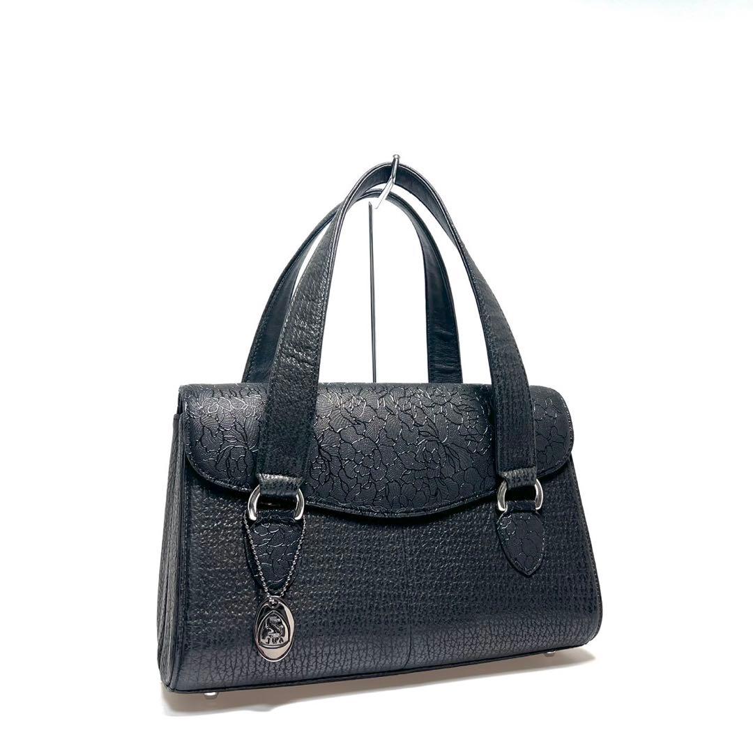 【美品】JRA認定品 日本製/印伝 漆 鹿革/シャークスキン 鮫革/ハンドバッグ