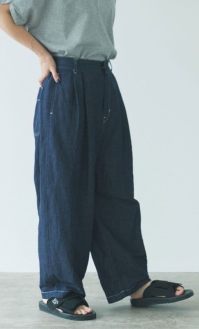 ネルすけ★yuni ユニ コットンリネン　デニムテーパードパンツ