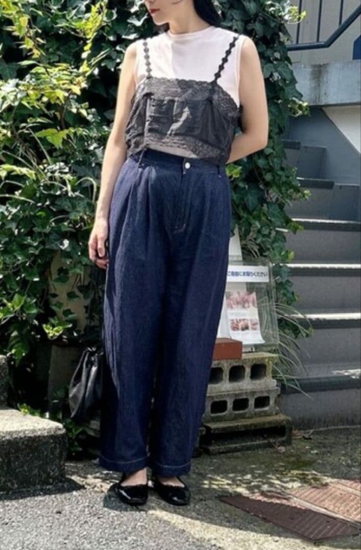 ネルすけ★yuni ユニ コットンリネン　デニムテーパードパンツ