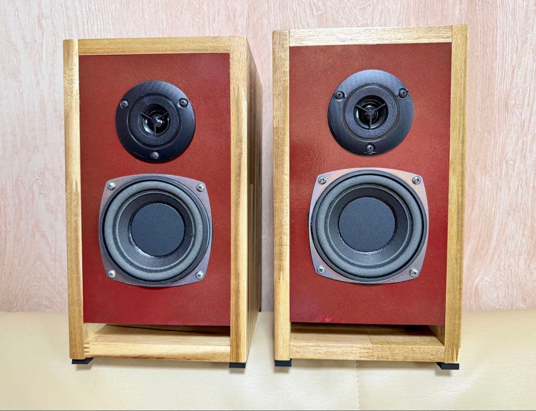 ブックシェルフ型2wayスピーカー （ペア）レッド/ウッド