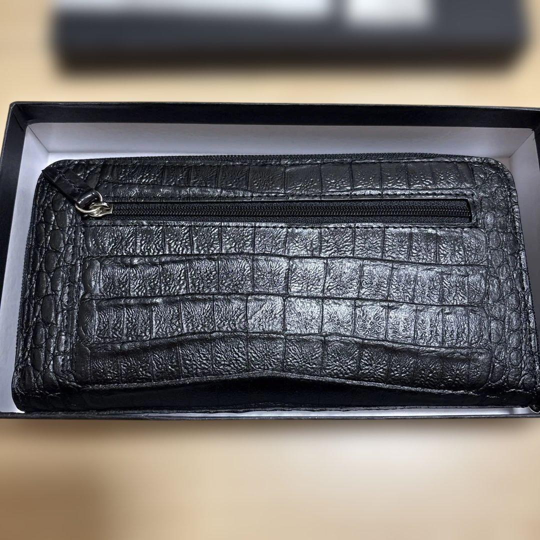 クロコダイル型押し 本革 ブラックレザー長財布