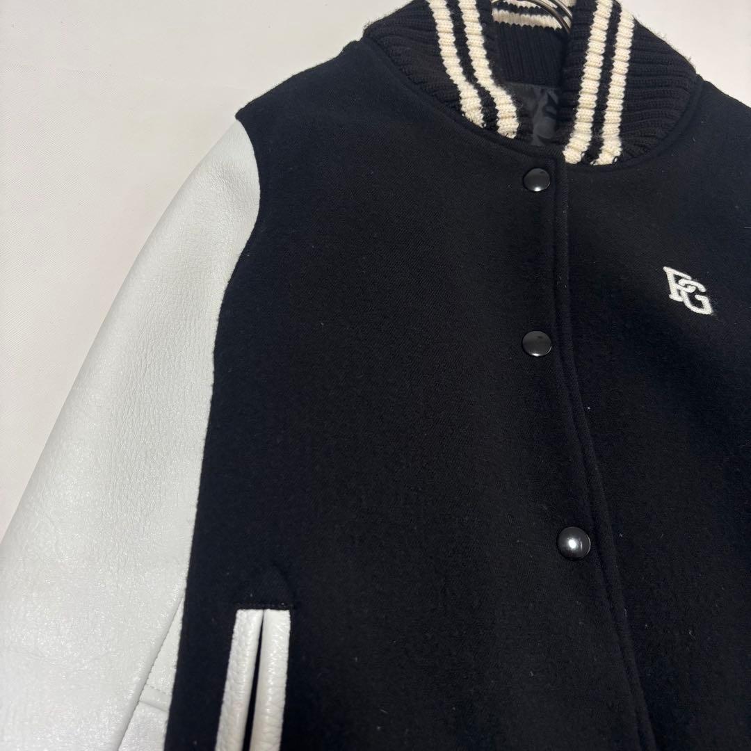 PEARLY GATES スタジャン 刺繍ロゴ 黒×白ウール×レザー