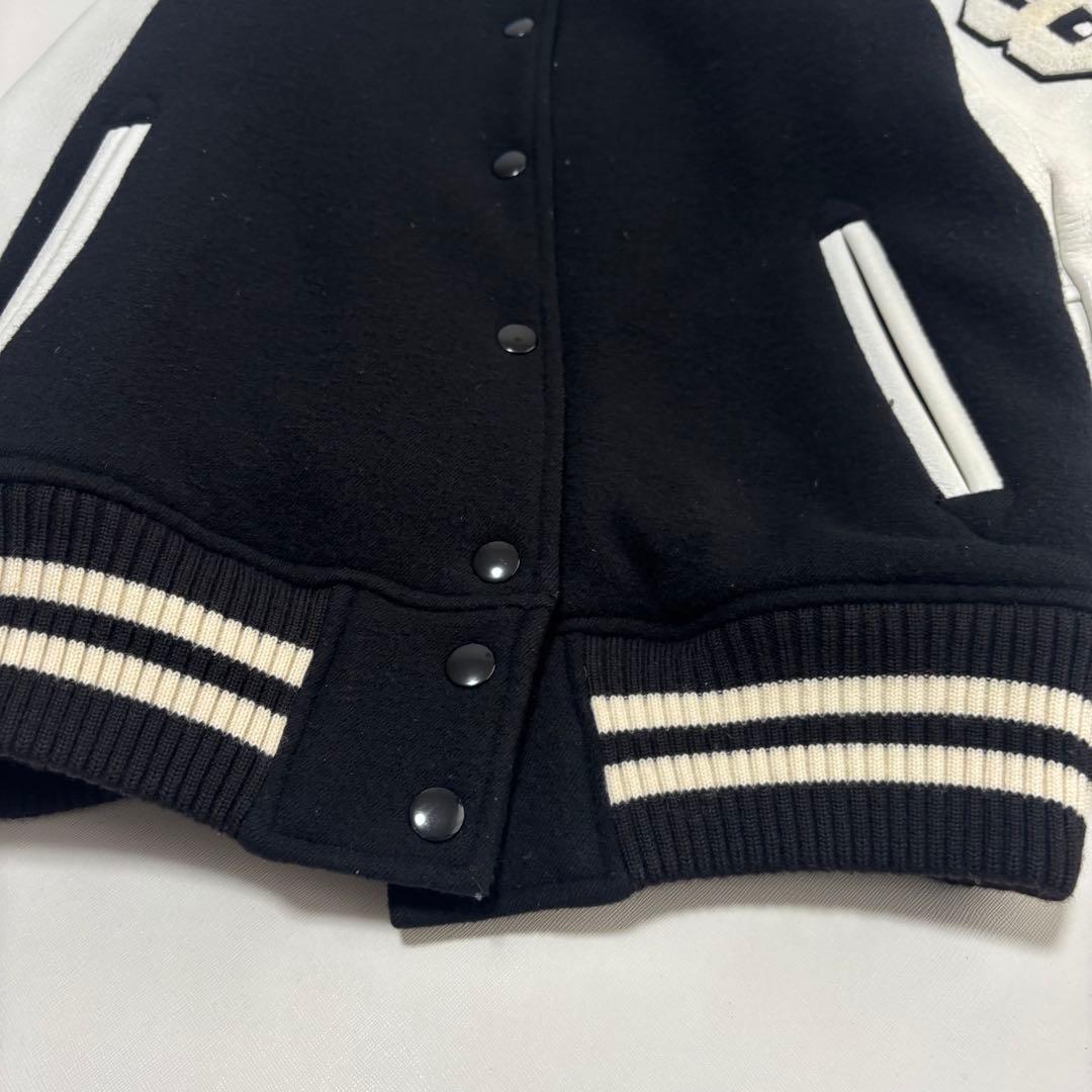 PEARLY GATES スタジャン 刺繍ロゴ 黒×白ウール×レザー