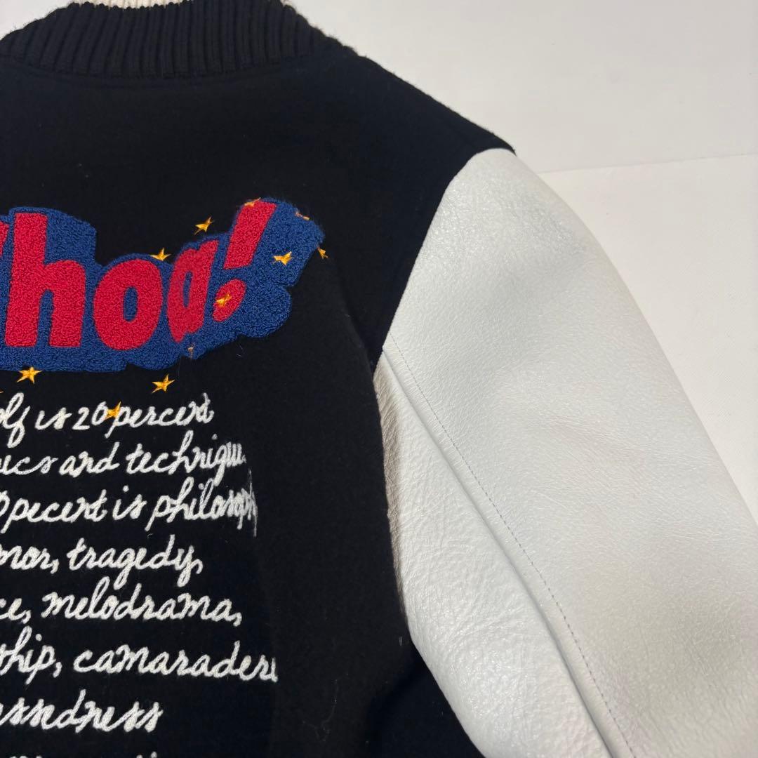 PEARLY GATES スタジャン 刺繍ロゴ 黒×白ウール×レザー