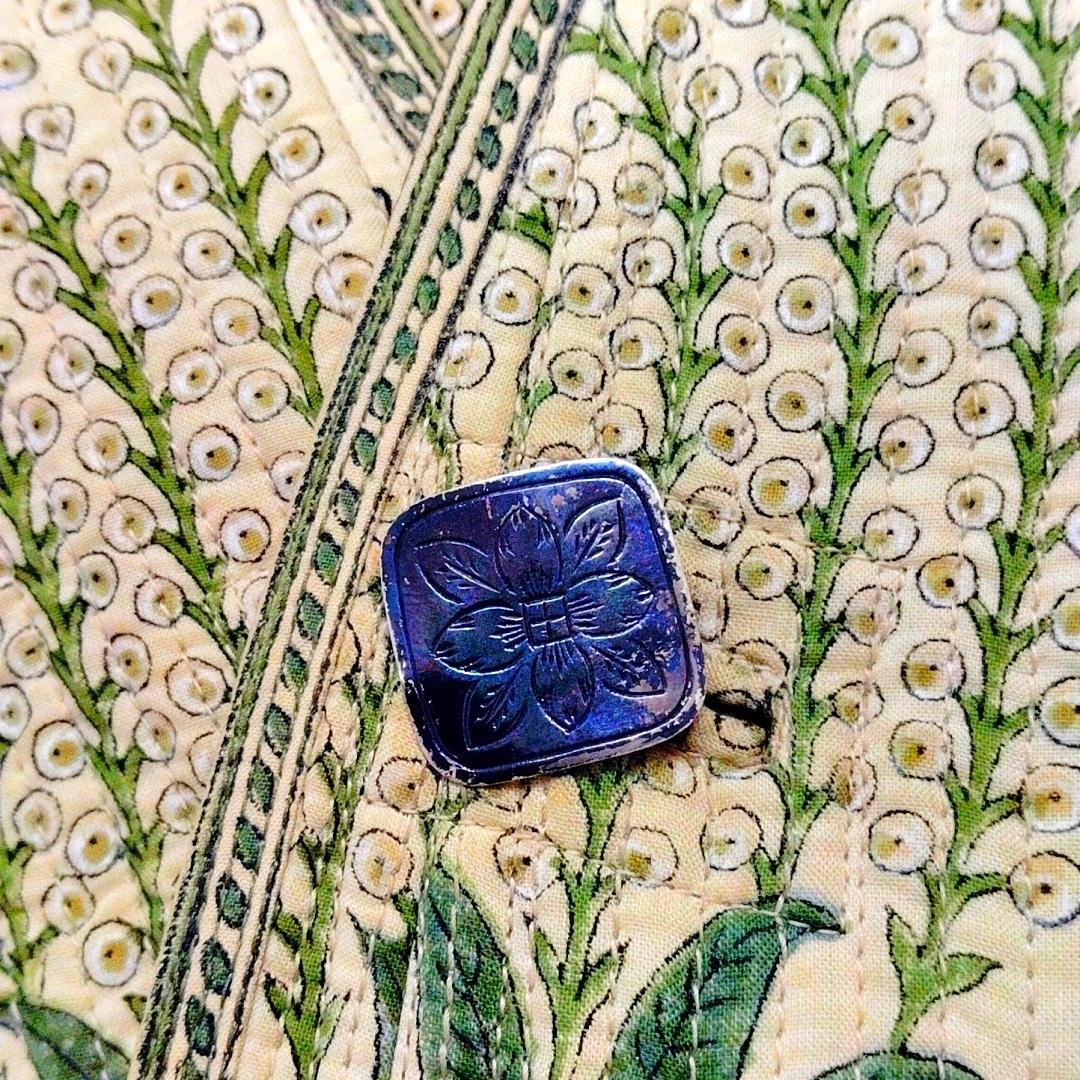 古着 Brigitte Singh ブロックプリントキルティングコート メンズ1