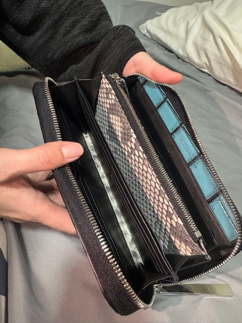 池田工芸 水色 クロコダイル風 長財布