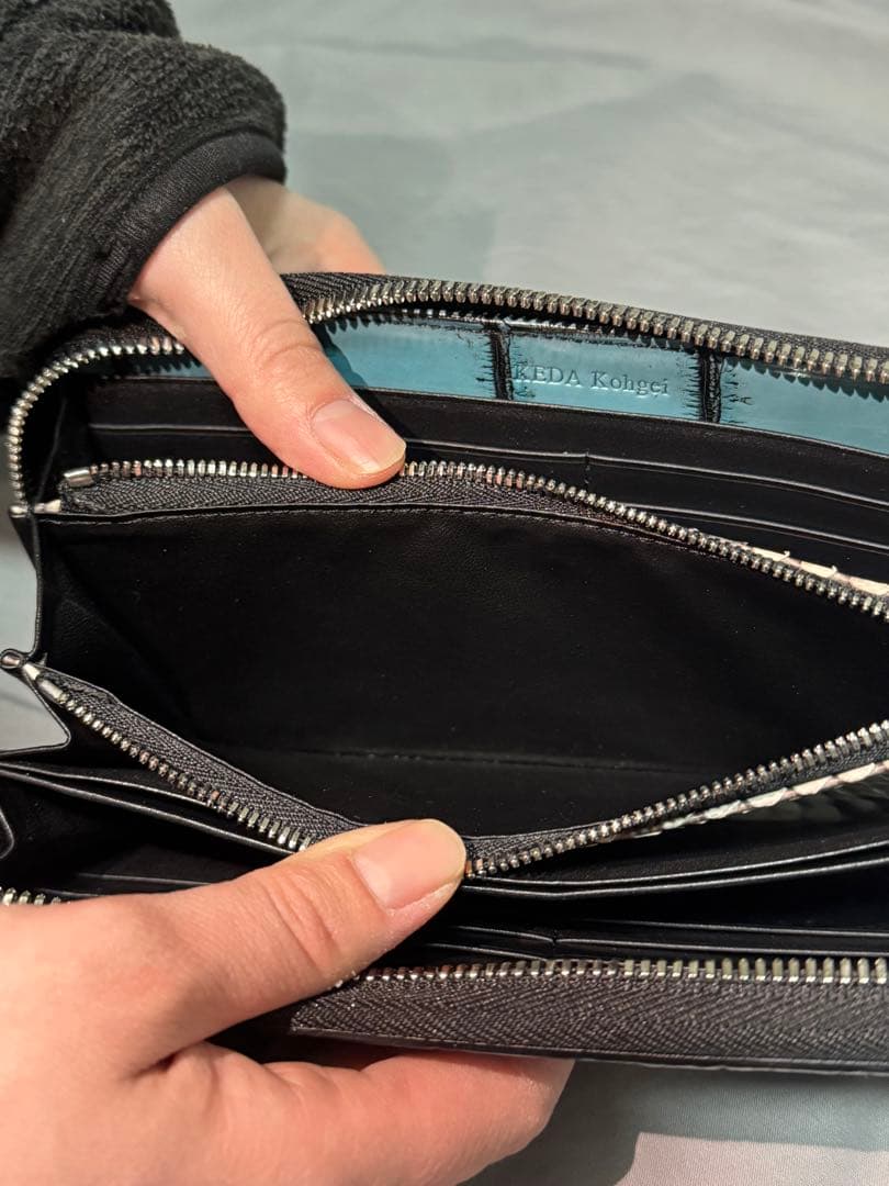 池田工芸 水色 クロコダイル風 長財布