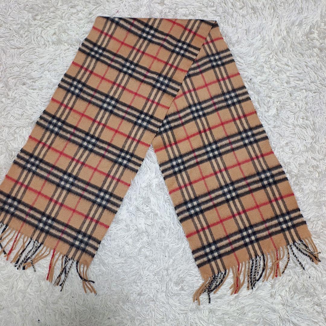 美品 バーバリー カシミア100％ マフラー ノバチェック ベージュ