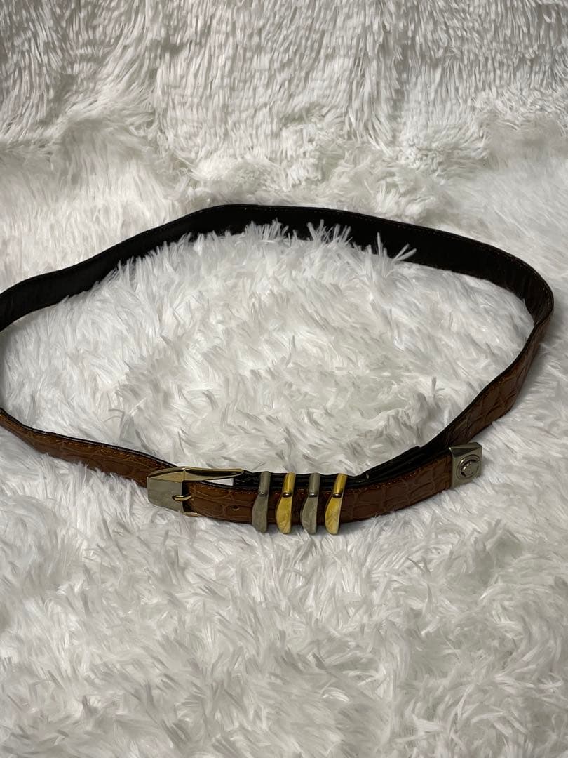 VERSACE ヴェルサーチ 型押しレザーベルト ブラウン 本革　幅3cm