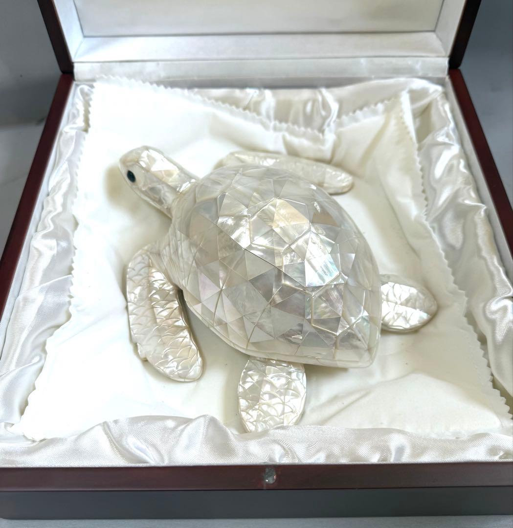 白蝶貝ジェルアート　亀置物　MARUEI保証書