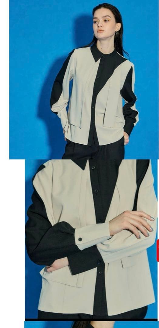 ●新品●UNITED TOKYO バイカラーオプティカルブラウス【手洗い可能】