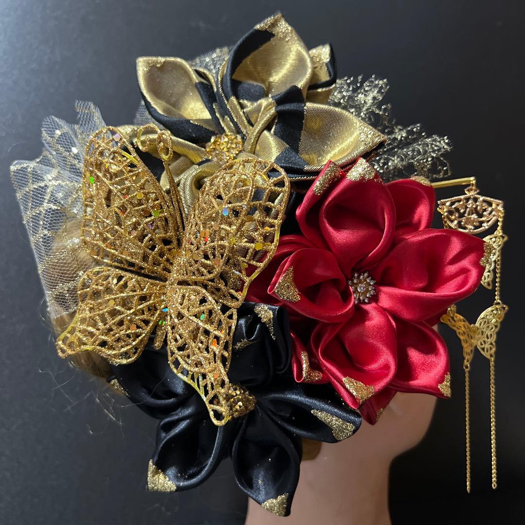 髪飾り・かんざし・成人式・結婚式・つまみ細工・豪華・ド派手・振袖・花魁・蝶