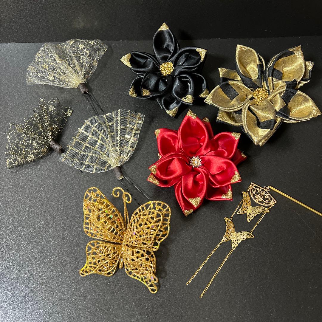 髪飾り・かんざし・成人式・結婚式・つまみ細工・豪華・ド派手・振袖・花魁・蝶