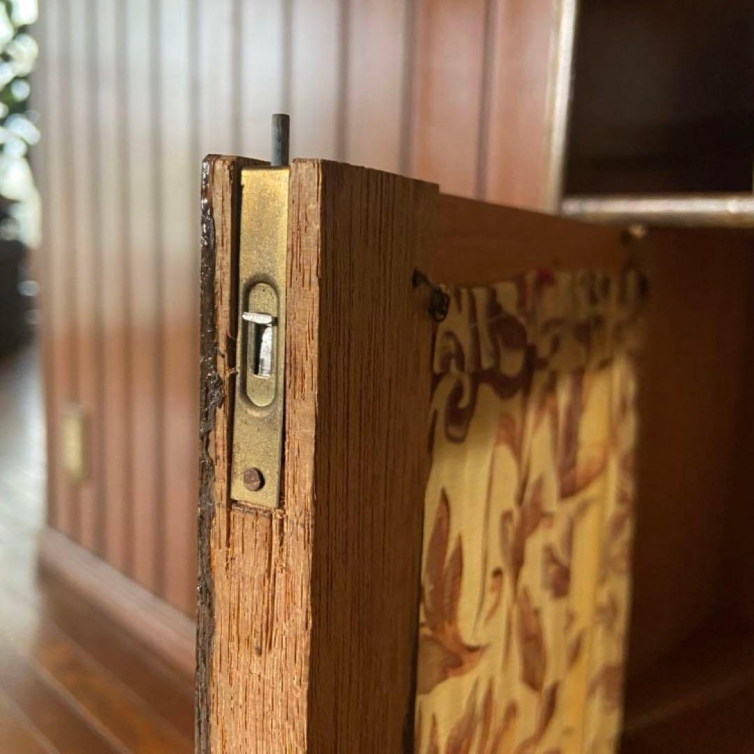 アンティーク家具　本棚付ガラス戸棚　昭和レトロ　本棚　収納棚