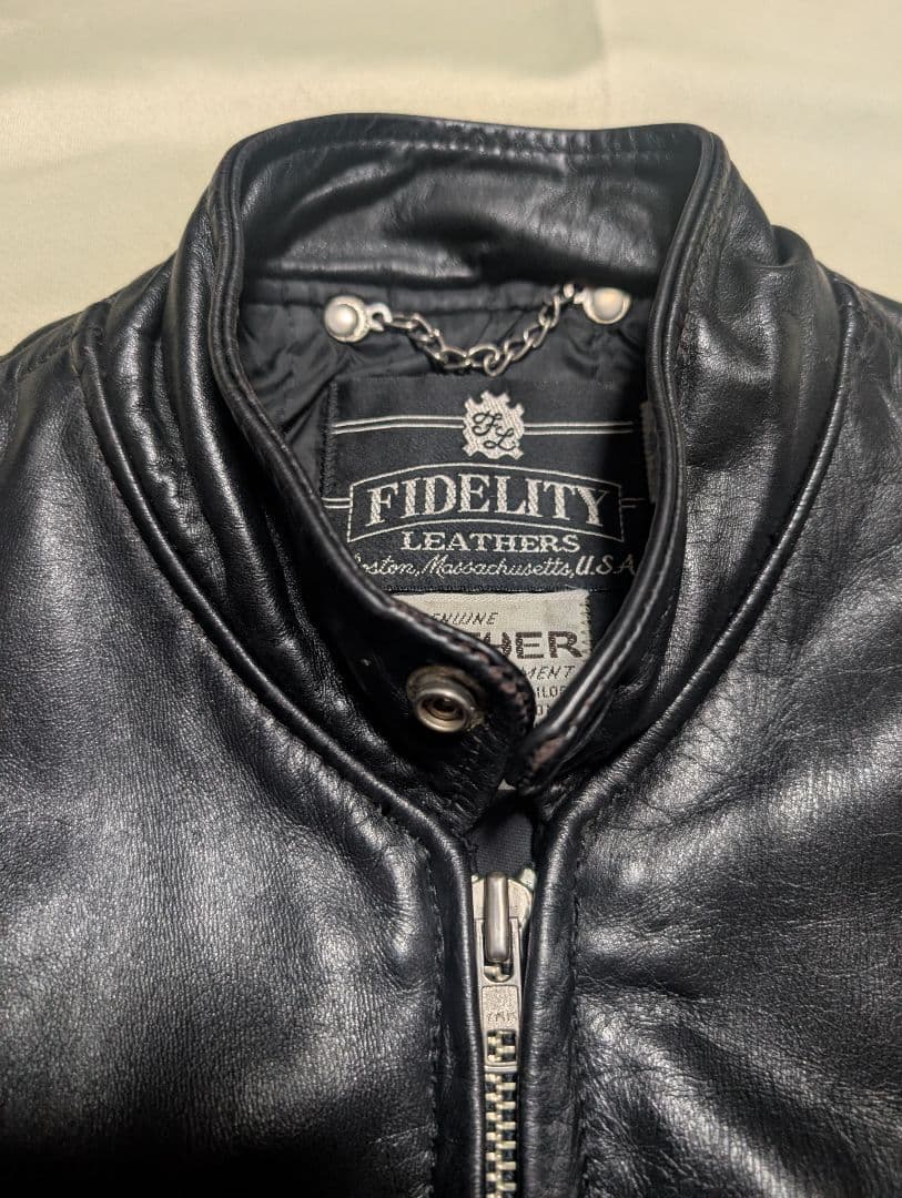FIDELITY ブラック シングルライダースジャケット ヴィンテージ 茶芯